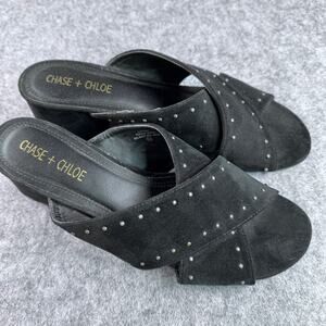 Chase+Chloe 8.5 Black Textile Upper Suede Studded Block Heel